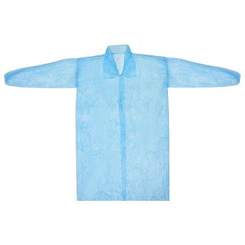 Халат одноразовый голубой на кнопках КОМПЛЕКТ 10 шт, XXL, 110 см, резинка, 20 г/м2 СН