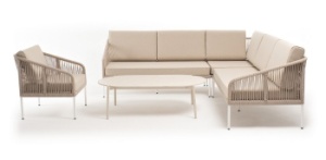 "Канны" модульная угловая лаунж-зона из роупа (веревки) со столом "Диего" (молочный), цвет бежевыйцвет Бежевый