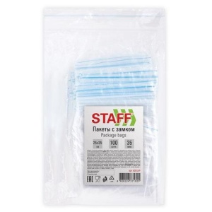 Пакеты с замком ZIP-LOCK "зиплок", комплект 100 шт., 25х35 см, ПВД, толщина 35 мкм, STAFF, 608169