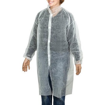 Халат одноразовый белый на липучке КОМПЛЕКТ 10 шт, XL 110 см, резинка, 25 г/м2, KLEVER, шк 83470