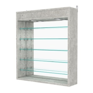 Витрина настенная с регулировочными полками №1-8Г-РЕГ с зеркалом и с подсветкой, Метрополитан Грей