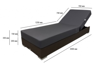 Шезлонг-лежак плетеный с матрасом Mantera коричневый люкс, серый