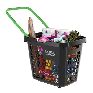 Корзина-тележка пластиковая TECHNO XL, 80 литров, черная, ручка салатовая