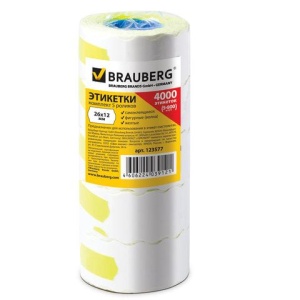 Этикет-лента 26х12 мм, волна, желтая, комплект 5 рулонов по 800 шт., BRAUBERG, 123577