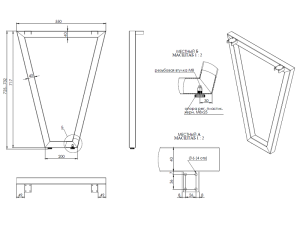 Опора для стола V-образная, 40х40, 725x550х200+5мм, усиленная, черный матовый (RAL9004)
