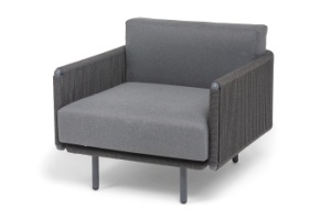 "Джелло" кресло плетеное из роупа, каркас алюминий темно-серый (RAL7024) муар, роуп темно-серый круглый, ткань темно-серая 027цвет Темно-серый