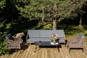 "Канны" лаунж-зона 5-местная из роупа со столом "Верона" (серый гранит), каркас алюминиевый коричневый, роуп коричневыйцвет коричневый