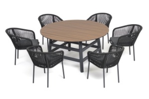 "Рио" обеденная группа на 6 персон, стол HPL "дуб", цвет темно-серыйцвет Темно-серый
