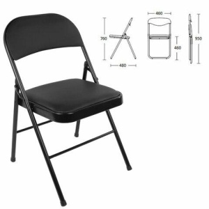 Стул складной BRABIX "Golf Plus CF-003 КОМФОРТ", черный каркас, кожзам черный, В КОРОБЕ, 533026