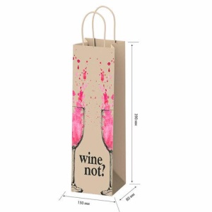 Крафт пакет бумажный Wine not? 15х8х39см с кручеными ручками, плотность 80 гр/м2, 115, 115809