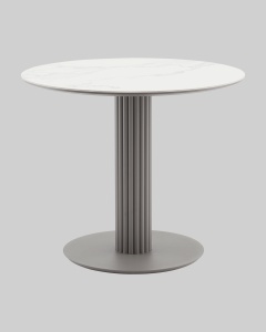 Стол круглый Терралино D90 верх керамика белый матовый, основание металл латте