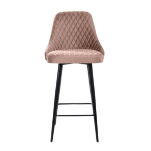 Стул барный William, бархат бежевый / черный конус