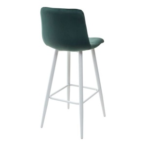 Барный стул Lecco, темно-зеленый велюр/ белый каркас