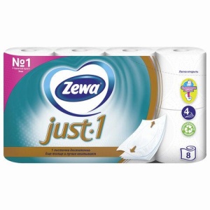 Бумага туалетная 4-х слойная 8 рулонов (8х12 м), белая, ZEWA Just 1, 144120