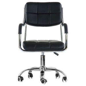 Кресло на колесиках, хром, черная кожа