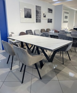 Стол РИЕТИ (RIETI) 200 цвет KL-99 Белый мрамор матовый, итальянская керамика / ЧЕРНЫЙ, ®DISAUR