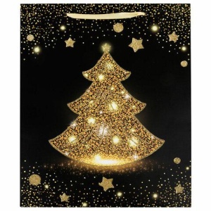 Пакет подарочный новогодний 26,5x12,7x33 см ЗОЛОТАЯ СКАЗКА "Midnight Christmas Tree", глиттер, 608230