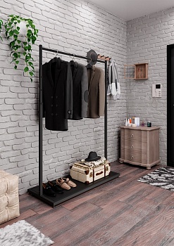 Вешалка напольная ALBERO-1200BB регулируемая по высоте с полкой черного цвета