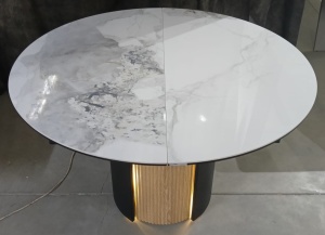 Стол БАТИСТ 115 с подстветкой PANDORA LIGHT, керамика / ДУБ АМЕРИКАНСКИЙ, ЧЕРНЫЙ каркас