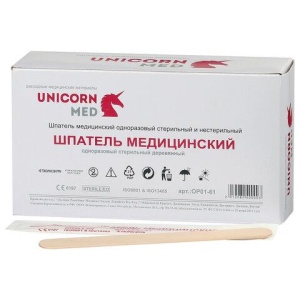 Шпатель деревянный стерильный двухсторонний 18x150 мм, КОМПЛЕКТ 100 шт., UNICORNMED, ОР01-61