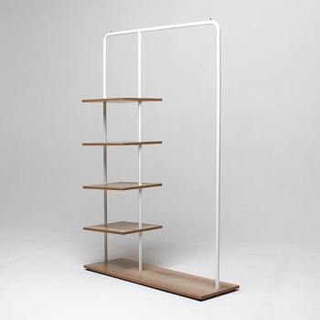 Вешалка напольная Отрада с пятью полками для одежды и обуви из ЛДСП, 1000х330х1500Н, белая/дуб