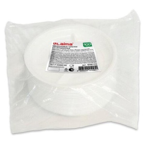 Одноразовые тарелки 2-х секционные КОМПЛЕКТ 100 шт. 210 мм, белые, ПС, холодное/горячее, LAIMA БЮДЖЕТ, 608770