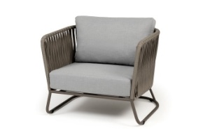 "Багамы" кресло плетеное из роупа, каркас алюминий бежево-серый (RAL7006) муар, роуп серо-коричневый 23мм, ткань светло-сераяцвет серо-коричневый