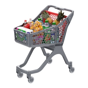 Пластиковая покупательская тележка SURF S, 100 литров, серая, цвет задней стенки красный