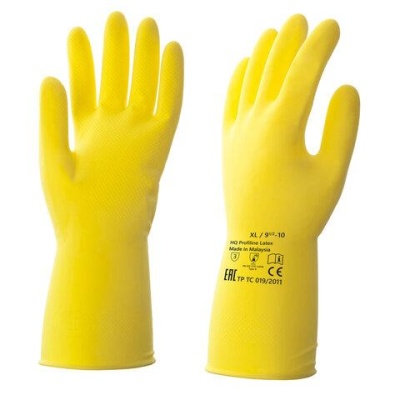 Перчатки латексные КЩС, прочные, хлопковое напыление, размер 9,5-10 XL, очень большой, желтые, HQ Profiline, 73590