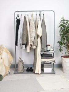 Вешалка напольная Отрада с тремя  полками для одежды и обуви из ЛДСП, 1000х330х1500Н, серая/серая