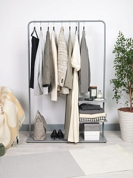 Вешалка напольная Отрада с тремя  полками для одежды и обуви из ЛДСП, 1000х330х1500Н, серая/серая