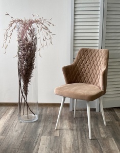 Стул ГЕРМАН (HERMAN) БЕЖЕВЫЙ #5, велюр / белый каркас