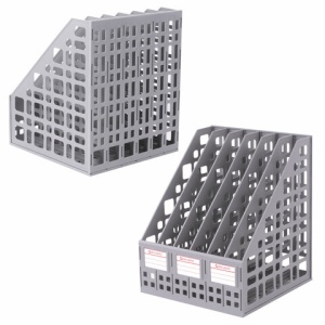 Лоток вертикальный для бумаг BRAUBERG "MAXI Plus", 240 мм, 6 отделений, сетчатый, сборный, серый, 237016