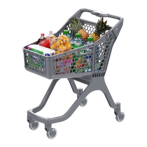 Пластиковая покупательская тележка SURF S, 100 литров, серая, цвет задней стенки серый.