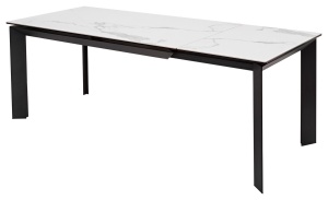 Стол КРЕМОНА (CREMONA) 140 БЕЛЫЙ МРАМОР ГЛЯНЦ (HIGH GLOSS STATUARIO), керамика/ ЧЕРНЫЙ, ®DISAUR