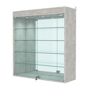 Витрина настенная с регулировочными полками №4-4АГ-РЕГ с зеркалом и с подсветкой, Метрополитан Грей