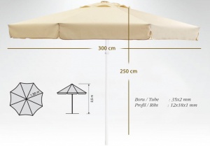 Зонт профессиональный Ø3 м Avocado Clips черный, натуральный, черный