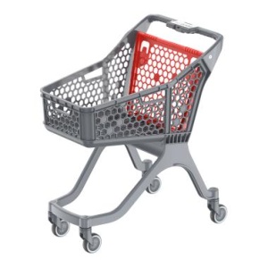 Пластиковая покупательская тележка SURF S, 100 литров, серая, цвет задней стенки красный