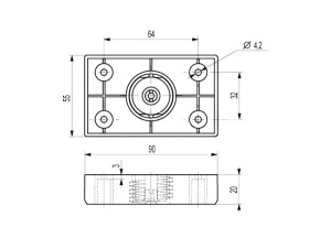 Опора Анчо, регулируемая, 90х55, H20+5, прямоугольная, пластиковая, черный матовый