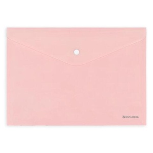 Папка-конверт с кнопкой BRAUBERG "Pastel", А4, матовая непрозрачная, персиковая, ПРОЧНАЯ 0,2 мм, 272882