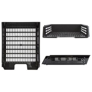 Лоток горизонтальный для бумаг BRAUBERG "Basic", А4 (360х270х75 мм), с пазами, сетчатый, черный, 237011