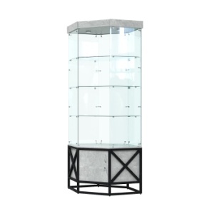 Витрина стеклянная "ЛОФТ СТИЛЬ" угловая №117 шестигранная (без дверки, задние стенки - стекло), Метрополитан Грей