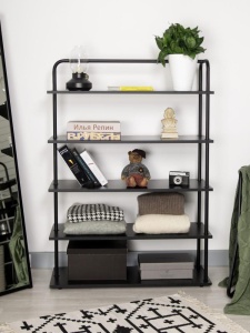 Стеллаж Отрада широкий с 5 полками из ЛДСП, 900х330х1260Н, черный/черный