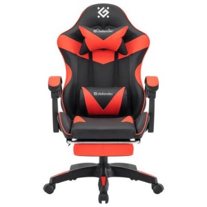 Кресло компьютерное DEFENDER "Tornado", 2 подушки, подставка для ног, экокожа, черное/красное, ш/к 26722, 64057