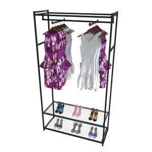 Стеллаж для одежды в стиле Лофт AС22120-08-Ч со стеклом (220х120х45)