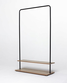 Вешалка напольная Отрада с двумя полками для обуви из ЛДСП, 910х330х1500Н, белая/дуб