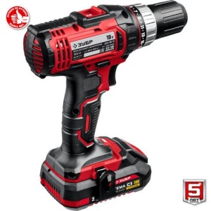 Дрель-шуруповерт безударная АККУМУЛЯТОРНАЯ ЗУБР ДШЛ-185-22, с двумя аккумуляторами 2 Ач, 18 В