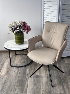 Стул KINNET 360 град. поворот.  MOHAIR-110 / CASTEL-15 Бежевый,ткань/ Тем.-серый каркас, ®DISAUR