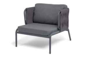 "Ронда" кресло плетеное из роупа, каркас алюминий темно-серый (RAL7024) муар, роуп серый 40 мм tex, ткань темно-серая 027цвет Серый