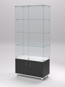 Витрина стеклянная "ПРИМА МОДЕРН" №5 (с дверками, задняя стенка - стекло), Черный и Белый